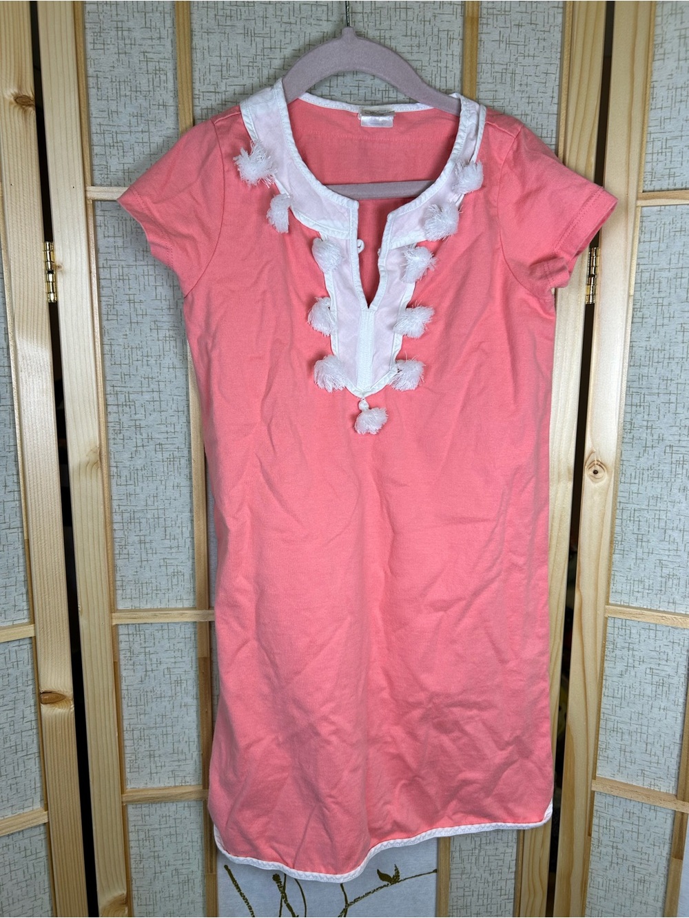 Crewcuts Coral Pink Short-Sleeve Tunic with White Tassel Trim